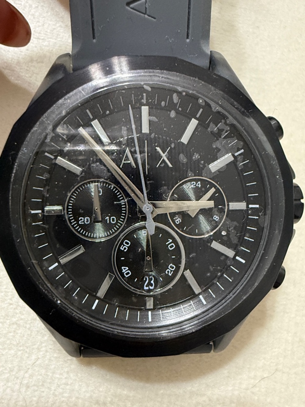 Armani Exchange Black Matte Chronograph Watch with Black Dial
